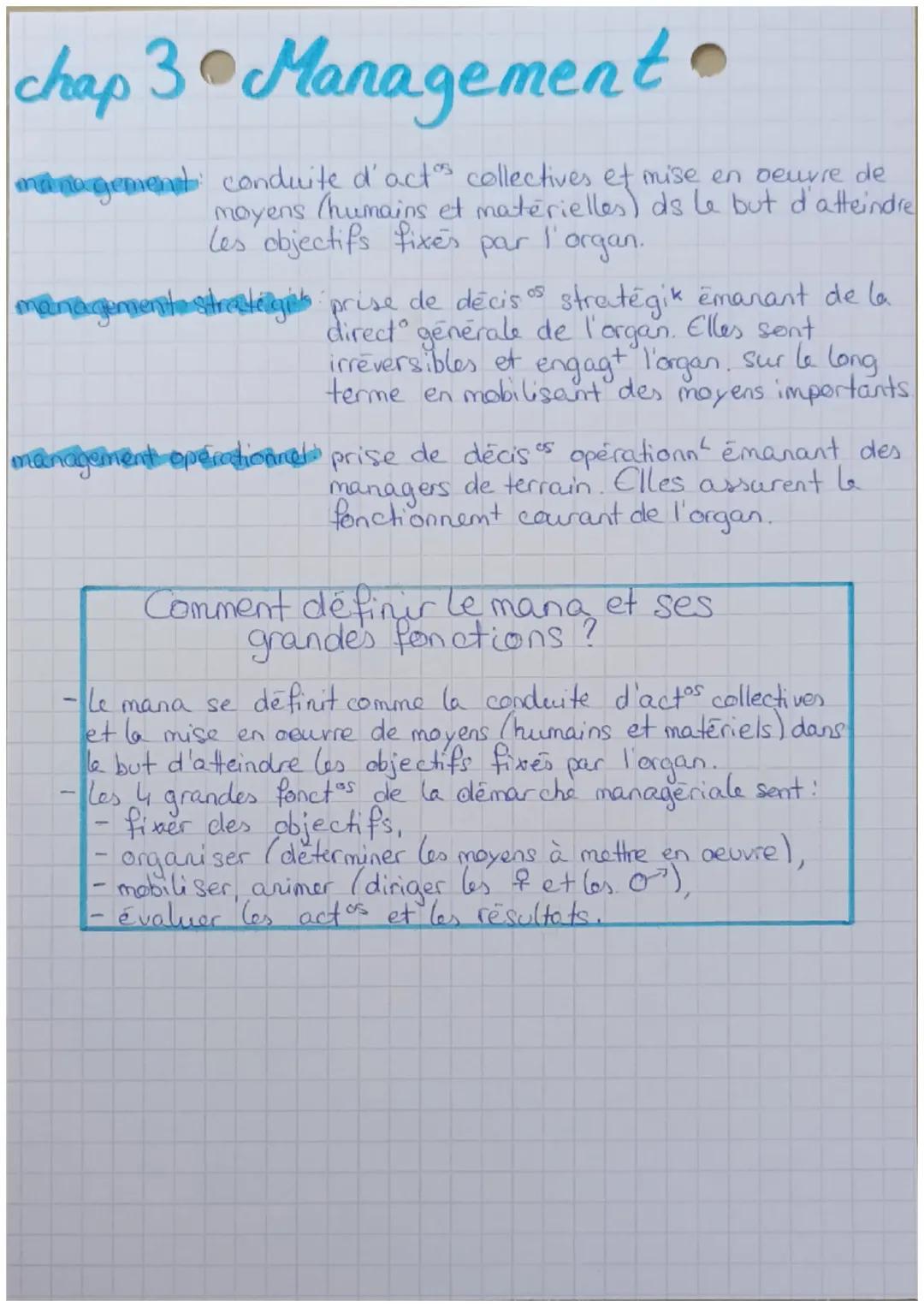 Management : Chapitre 3 : Le management des organisations.