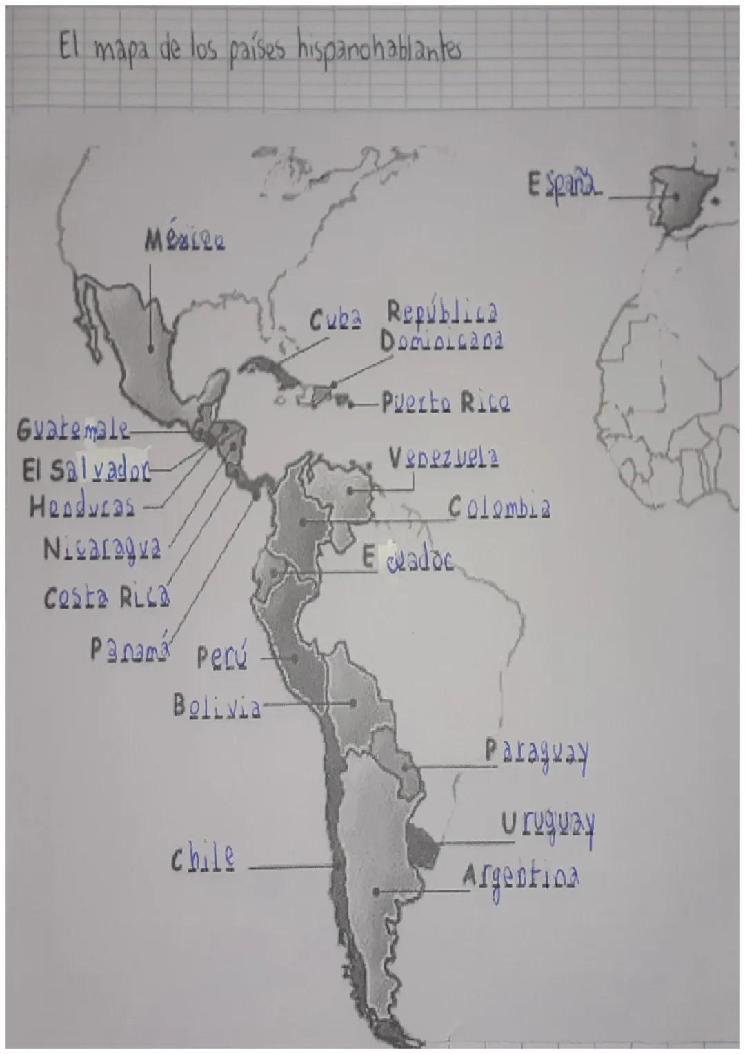 El mapa de los países hispanohablantes
Meile
Cuba República
Dominicana
Puerto Rice
España
Guatemale-
El Salvador
Henduces
Venezuela
Colo