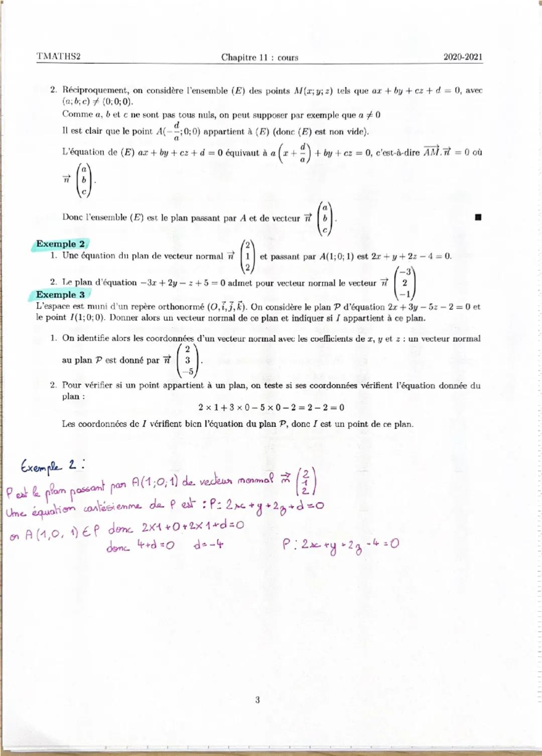 TMATHS2
Chapitre 11 : cours
2020-2021
Représentations paramétriques et équations cartésiennes
L'espace est rapporté à un repère (O,i,j,k)
I