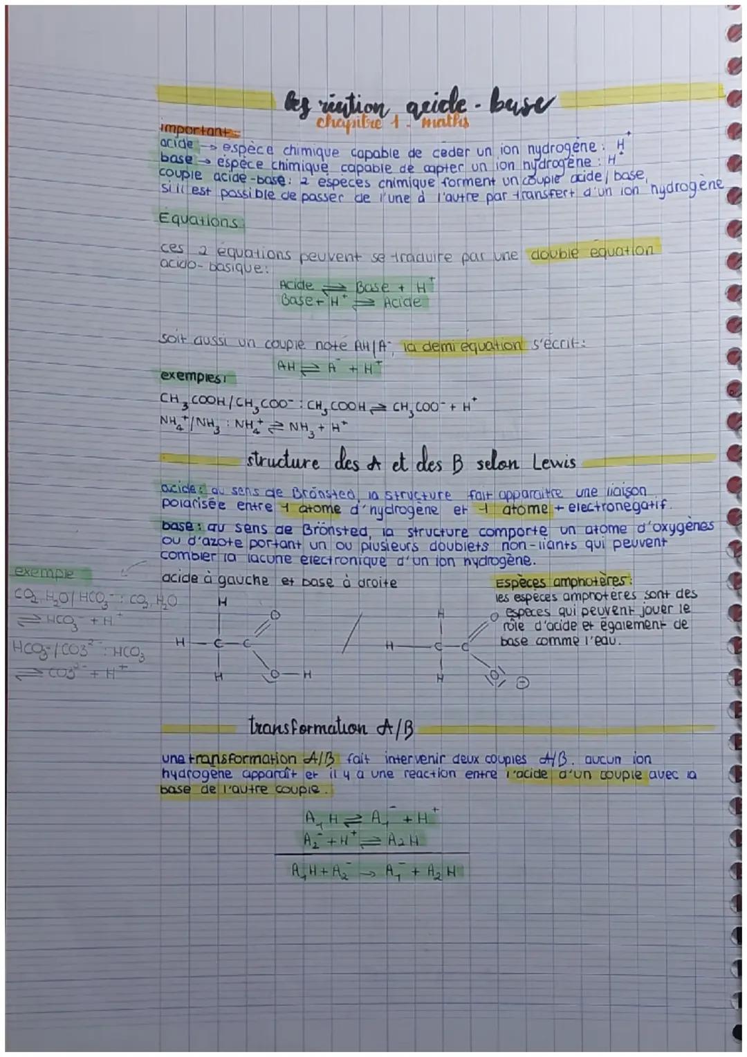 Les réactions acide - base