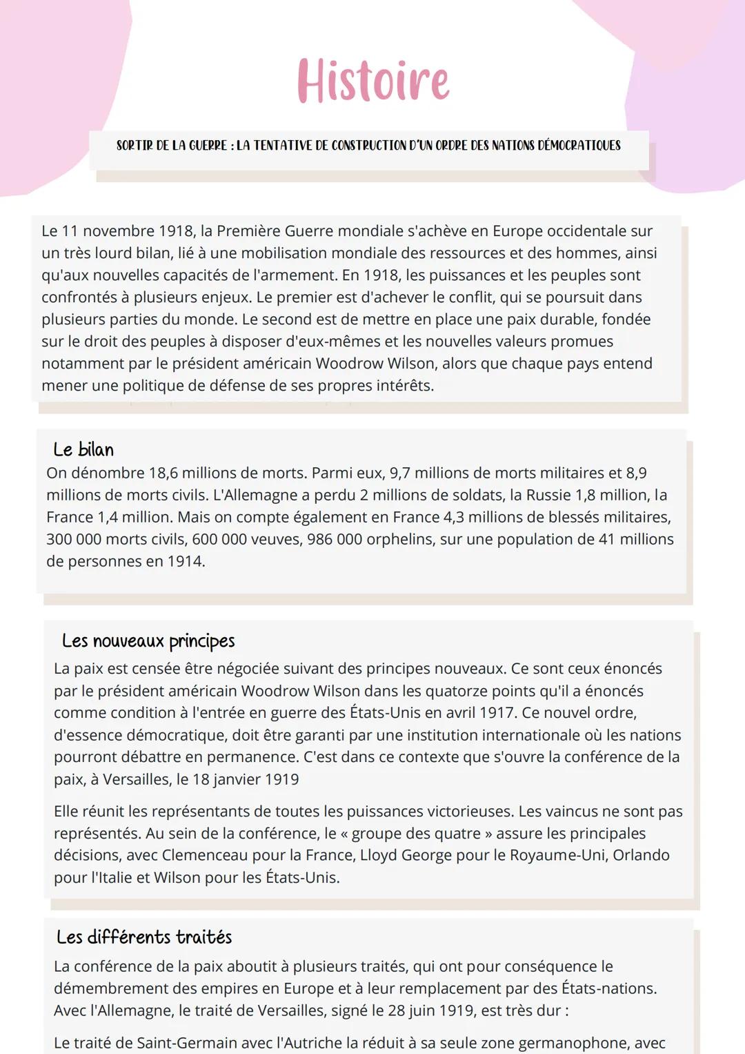 Histoire
SORTIR DE LA GUERRE : LA TENTATIVE DE CONSTRUCTION D'UN ORDRE DES NATIONS DÉMOCRATIQUES
Le 11 novembre 1918, la Première Guerre mon