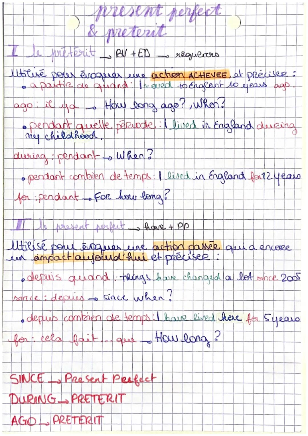 present perfect 2
& preterst
BU + ED
Le preterit
regulars
utilise
pour évoquer une action ACHEVEE, et préciser:
a partir de quand: Imoved to
