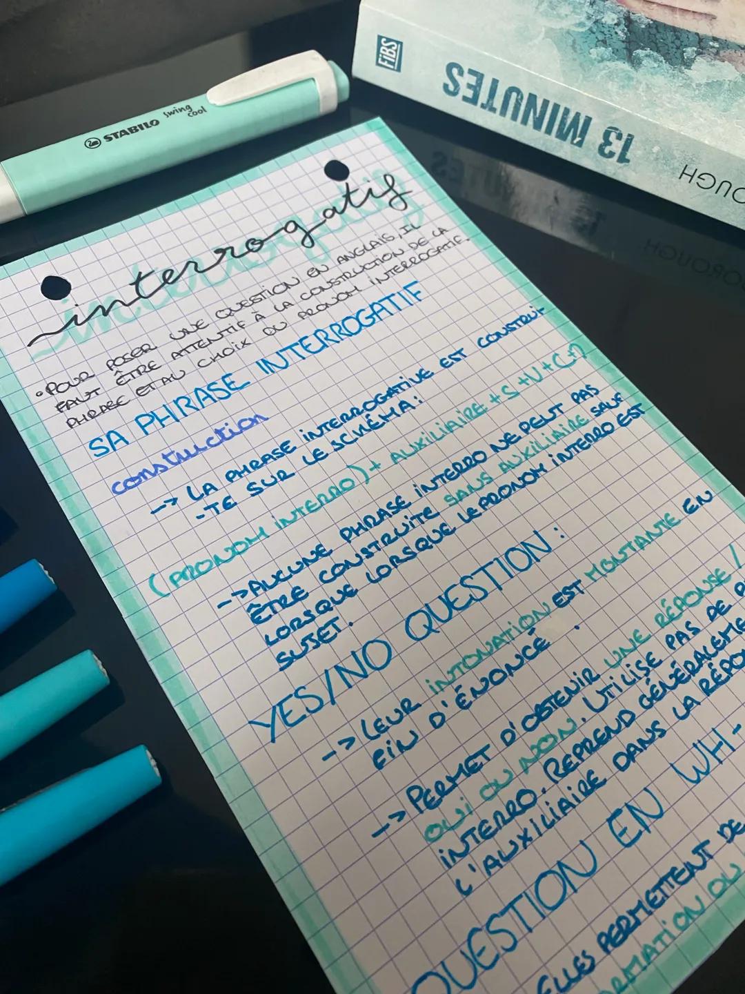 STABILO Swing
cool
interrogatif
•POUR POSER UNE QUESTION EN ANGLAIS, IL
FAUT ETRE ATTENTIF À CA CONSTRUCTION DE CA
PHRASE ET AU CHOIX DU PRO