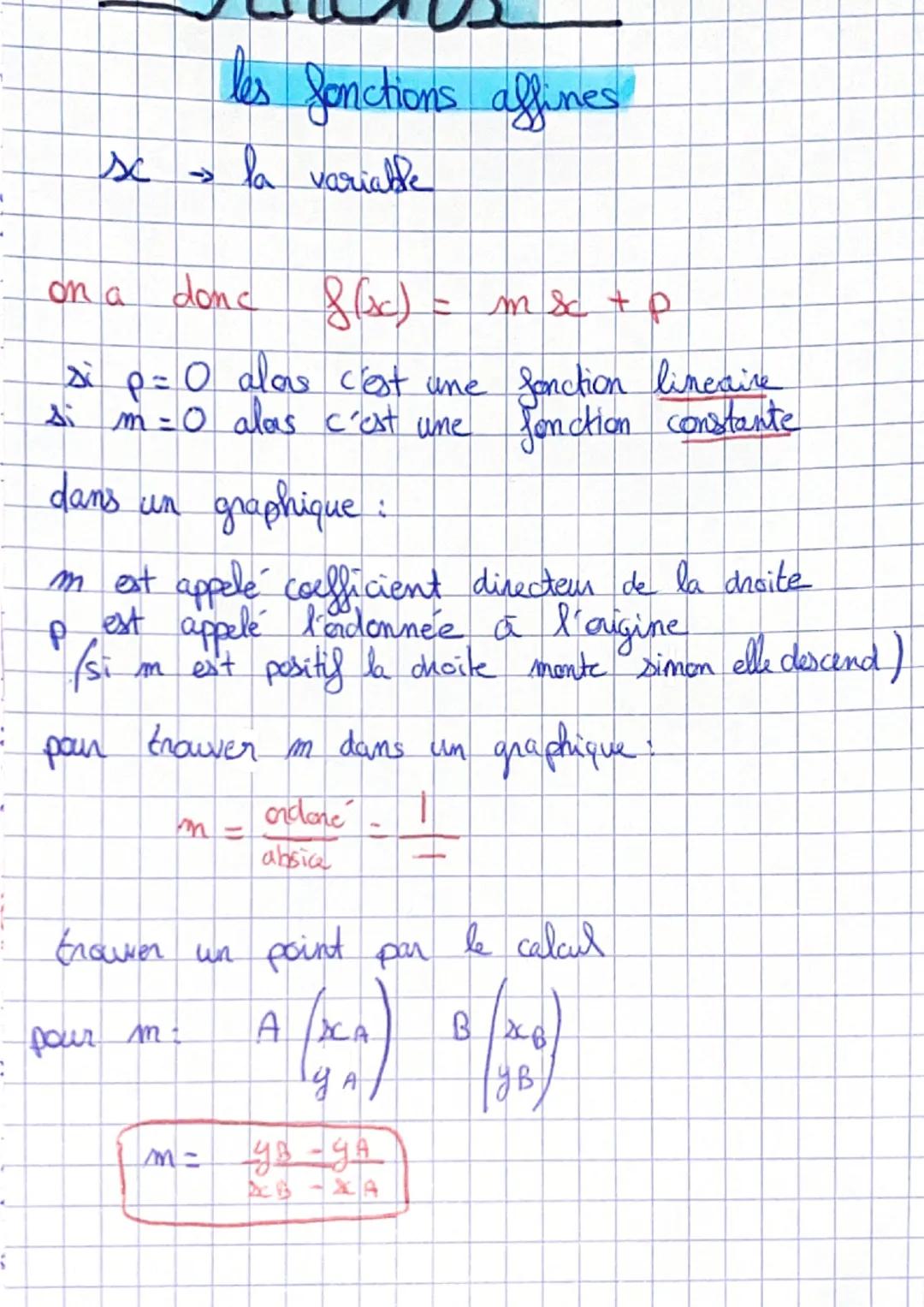 sc
les fonctions affines
→ la variable
on a donc
$8(x) = m &c + p$
si p= 0 alas c'est une fonction lineaire
Si m=0 alas c'est une fonctio