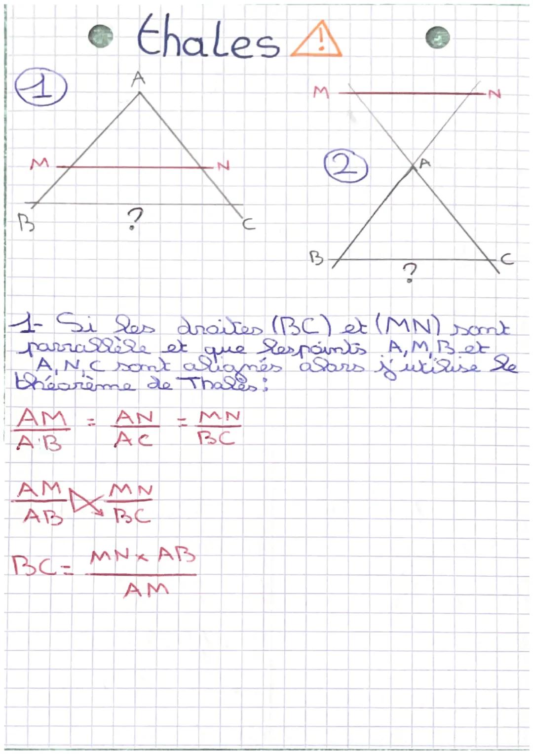 # thales A
1
A
M N
M
②
A
N
B
?
C
B
C
?
1- Si les droites (BC) et (MN) sont
parrallèle et que les points A, M. Bet
ANC sont aliam