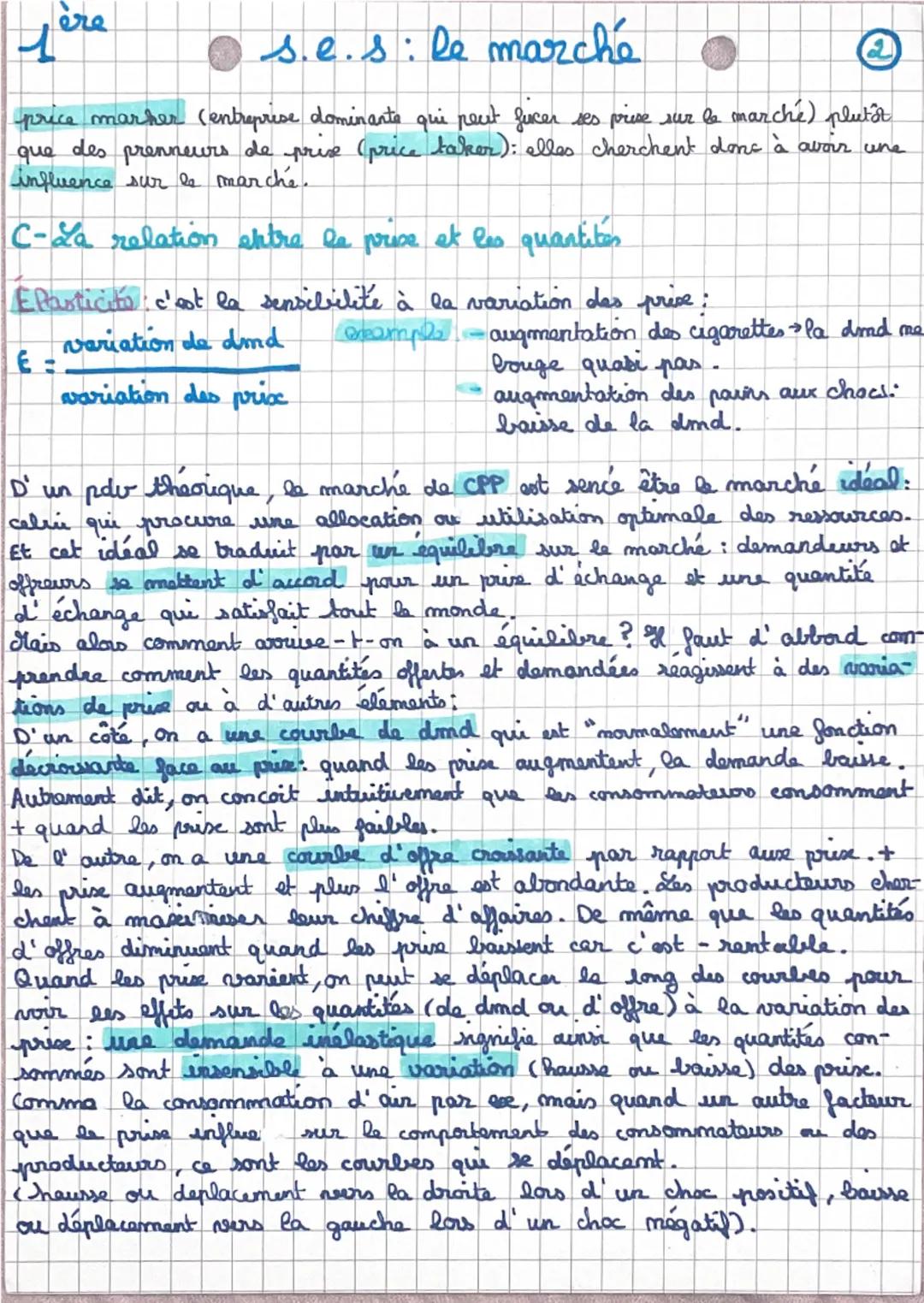 # Chap 1: Le Marché - S.E.S
**PARTIE 1 : Comment un marché concurrentiel fonctionne-t-il ?**
A - Qu'est-ce qu'un marché ?
Le marché est un