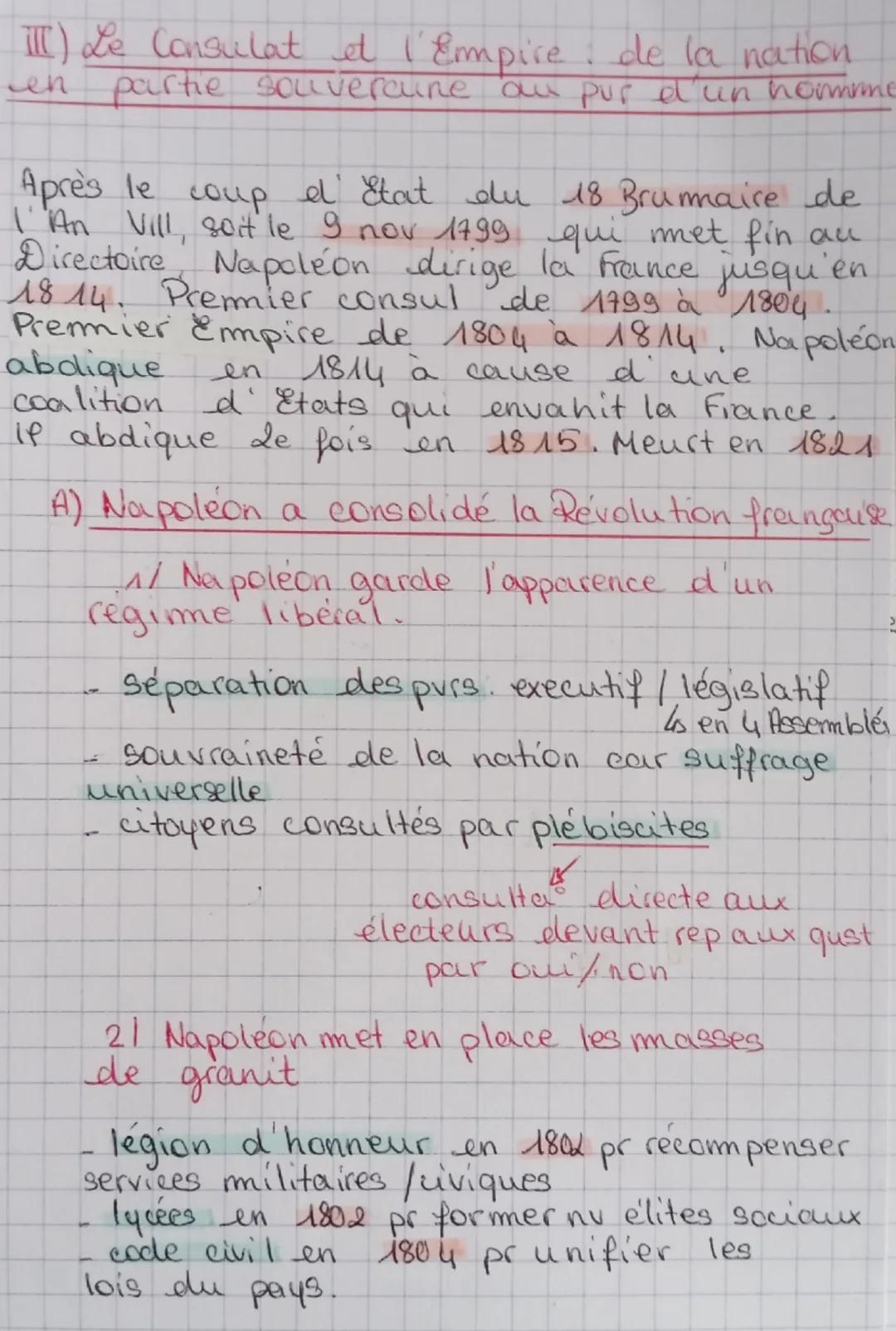 III) Le Consulat et l'Empire de la nation.
partie souveraine au pur d'un homme
en
Après le coup d'Etat du 18 Brumaire de
l'An Vill, soit le