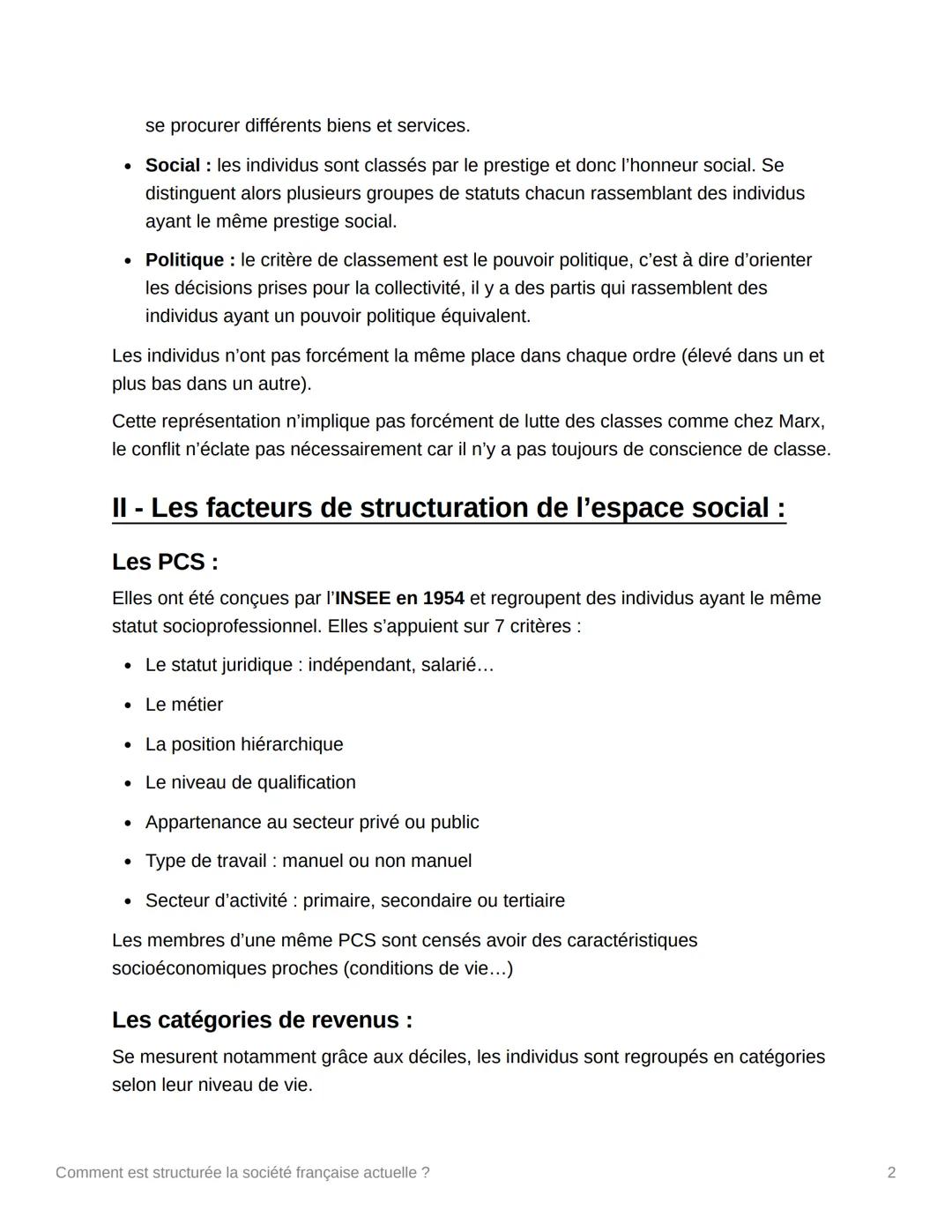 ?
Comment est structurée la
société française actuelle ?
I - Les théories des classes sociales :
La théorie des classes sociales de Marx :
C