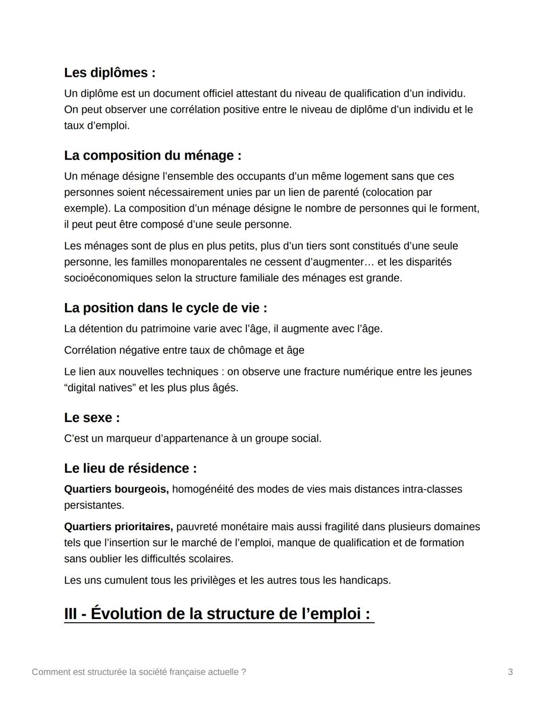 ?
Comment est structurée la
société française actuelle ?
I - Les théories des classes sociales :
La théorie des classes sociales de Marx :
C