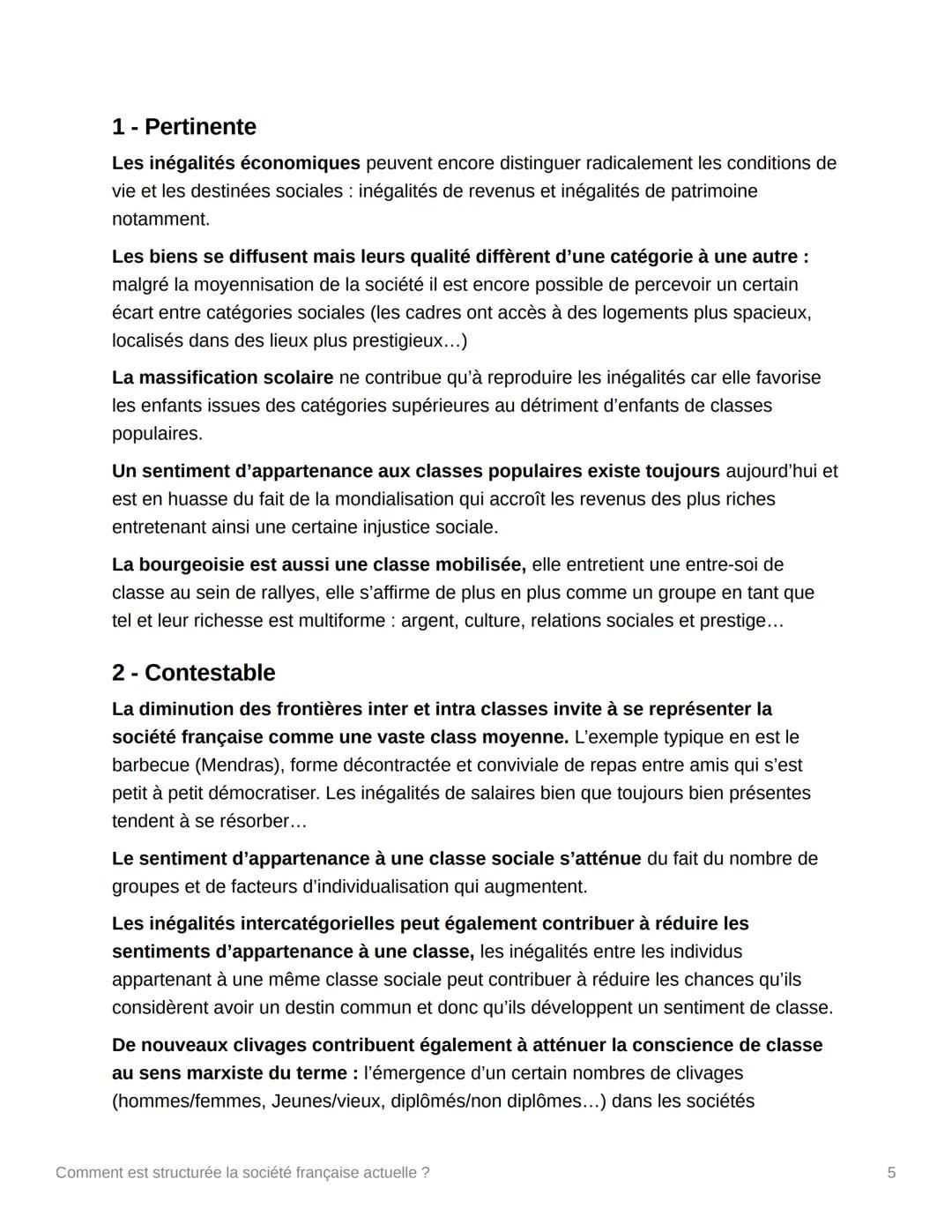 ?
Comment est structurée la
société française actuelle ?
I - Les théories des classes sociales :
La théorie des classes sociales de Marx :
C