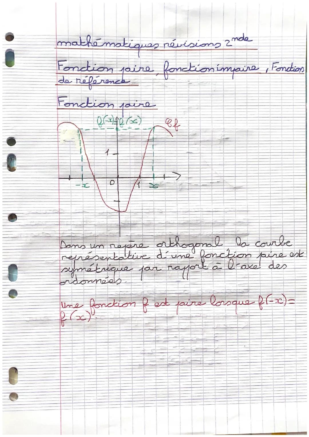 i
!
mathématiques révisions ande
Fonction saire, fonction impire, Fonction
de référence
Fonction faire
$f(-x) f(x)$
ef
Dans un repère ort
