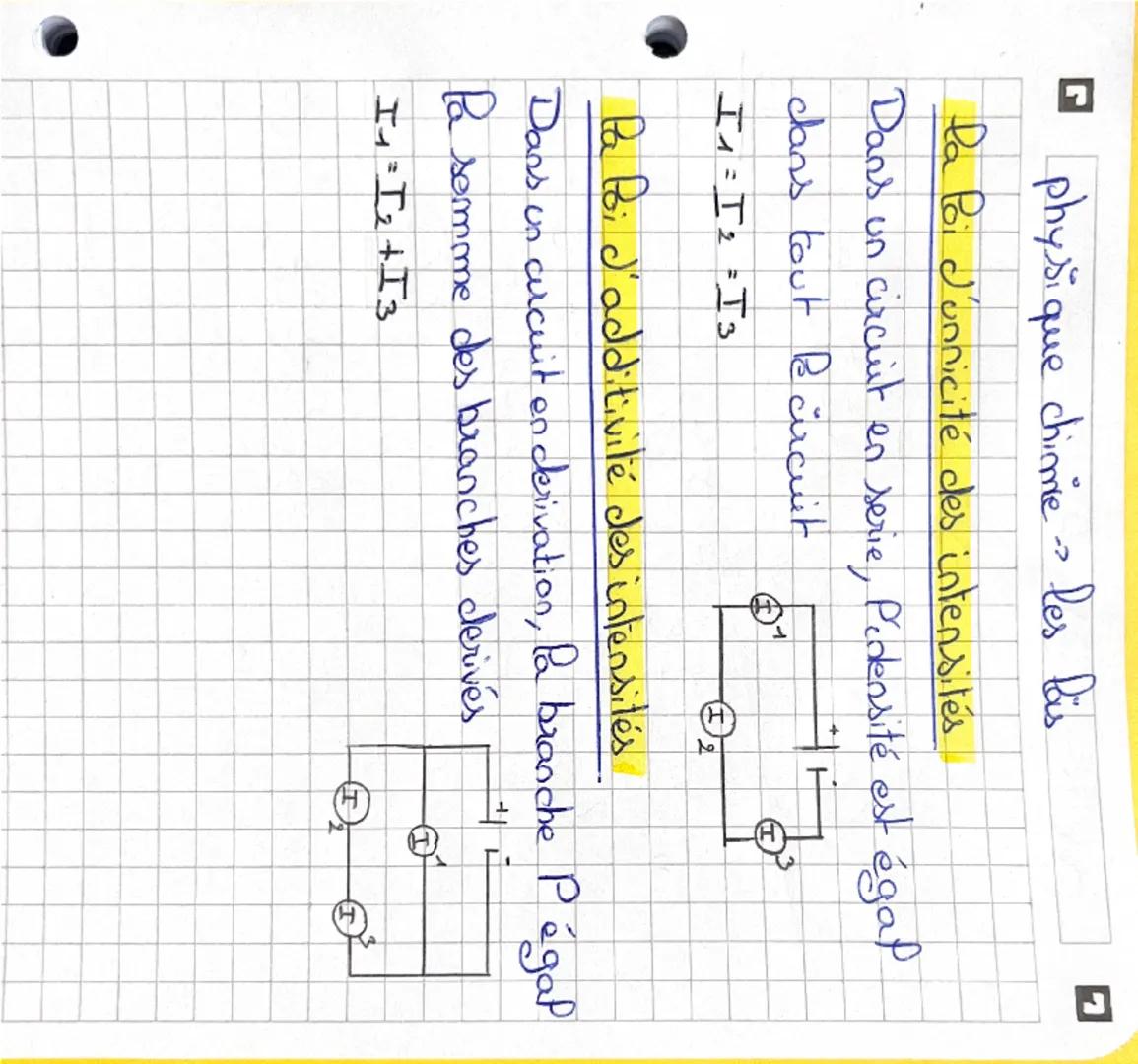 physique chimie les lis
la Poi d'unnicité des intensités
Dans un circuit en serie, Pidensité est égal
dans tout le circuit
I₁= I₂= I₃
Pa
