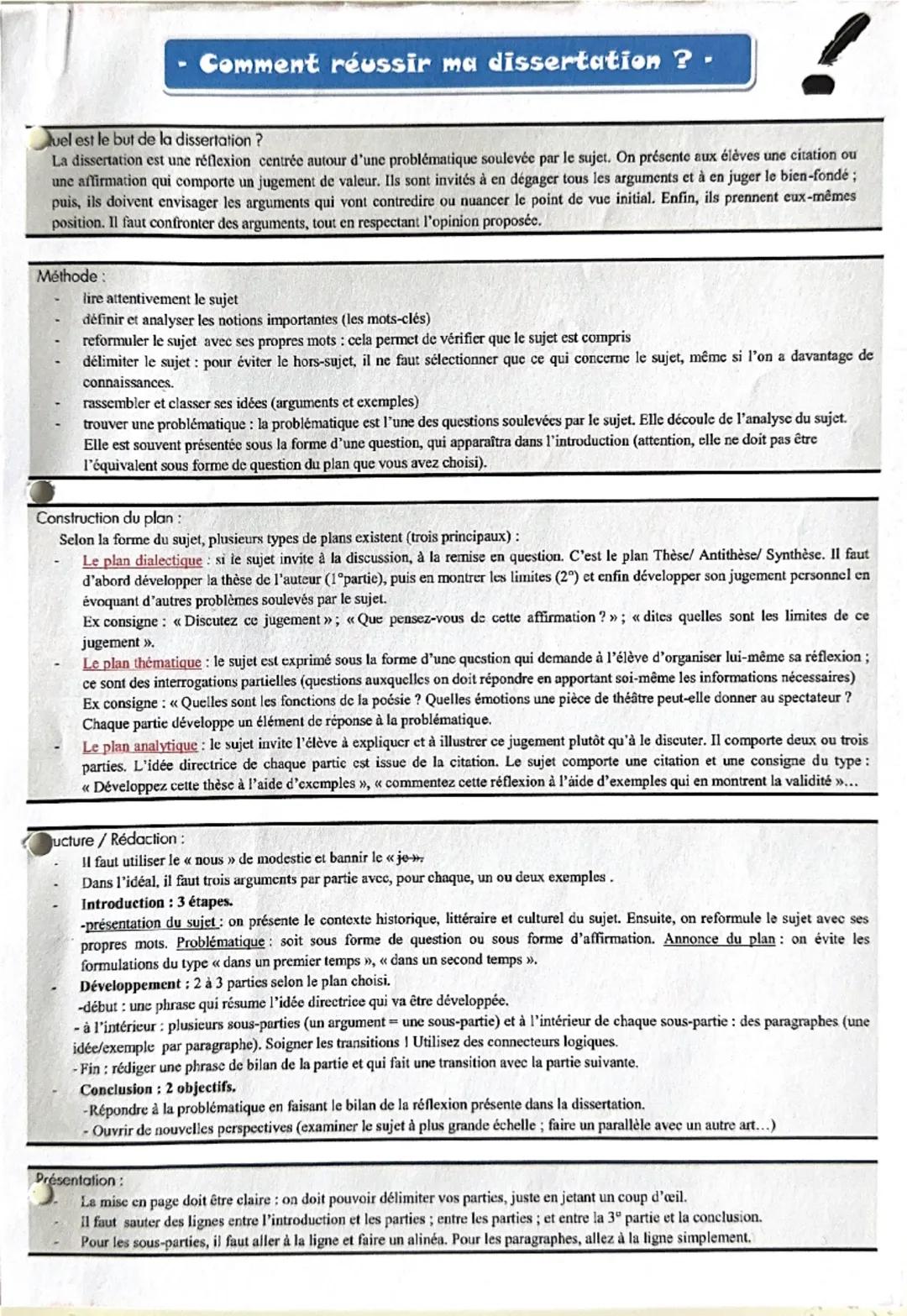 --- OCR Start ---
Comment réussir ma dissertation?
Quel est le but de la dissertation?
!
La dissertation est une réflexion centrée autour d'
