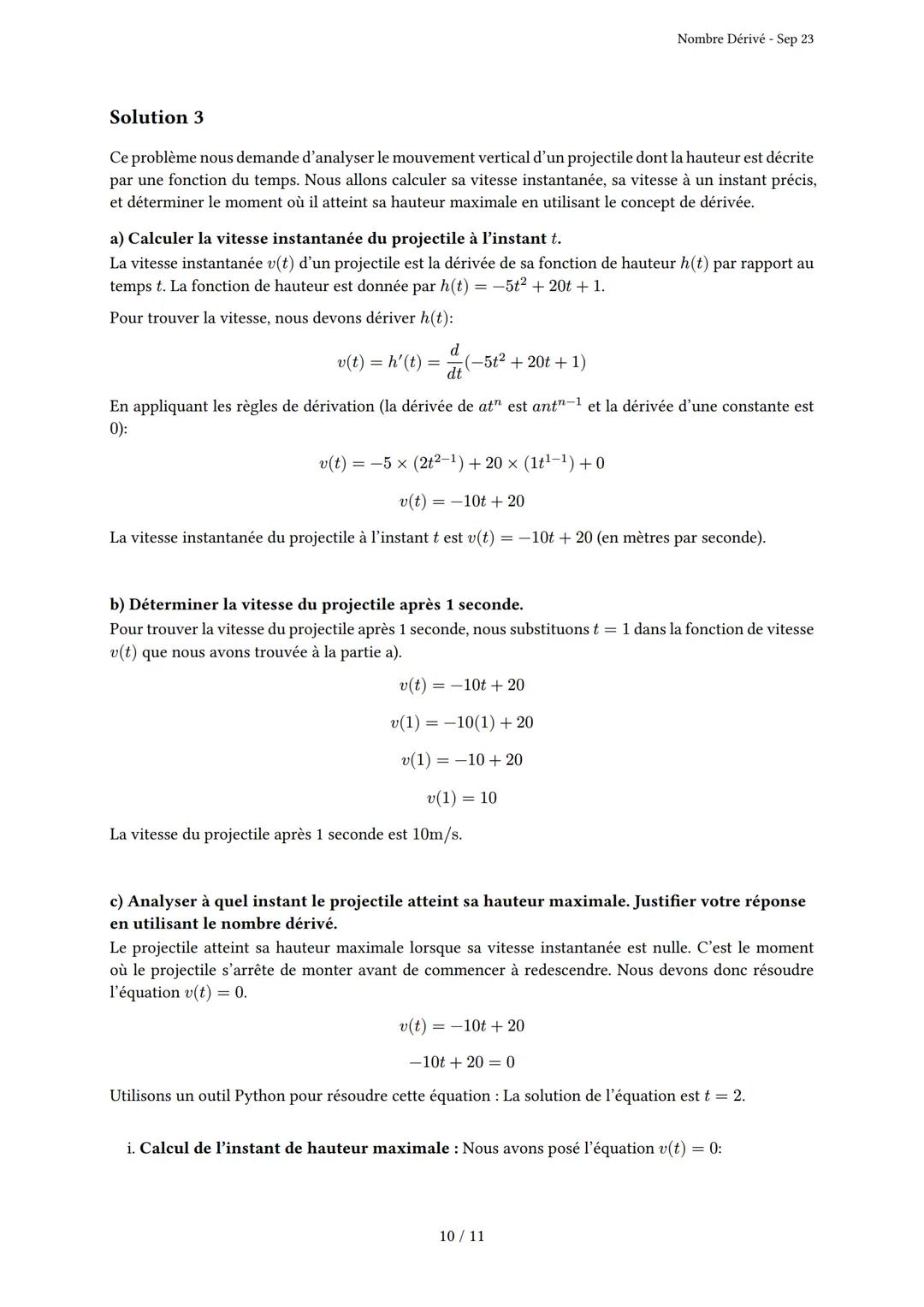 # Nombre Dérivé
Généré par Knowunity.fr - Sep 23
Description: Cet examen couvre le nombre dérivé, le taux d'accroissement et la tangente à