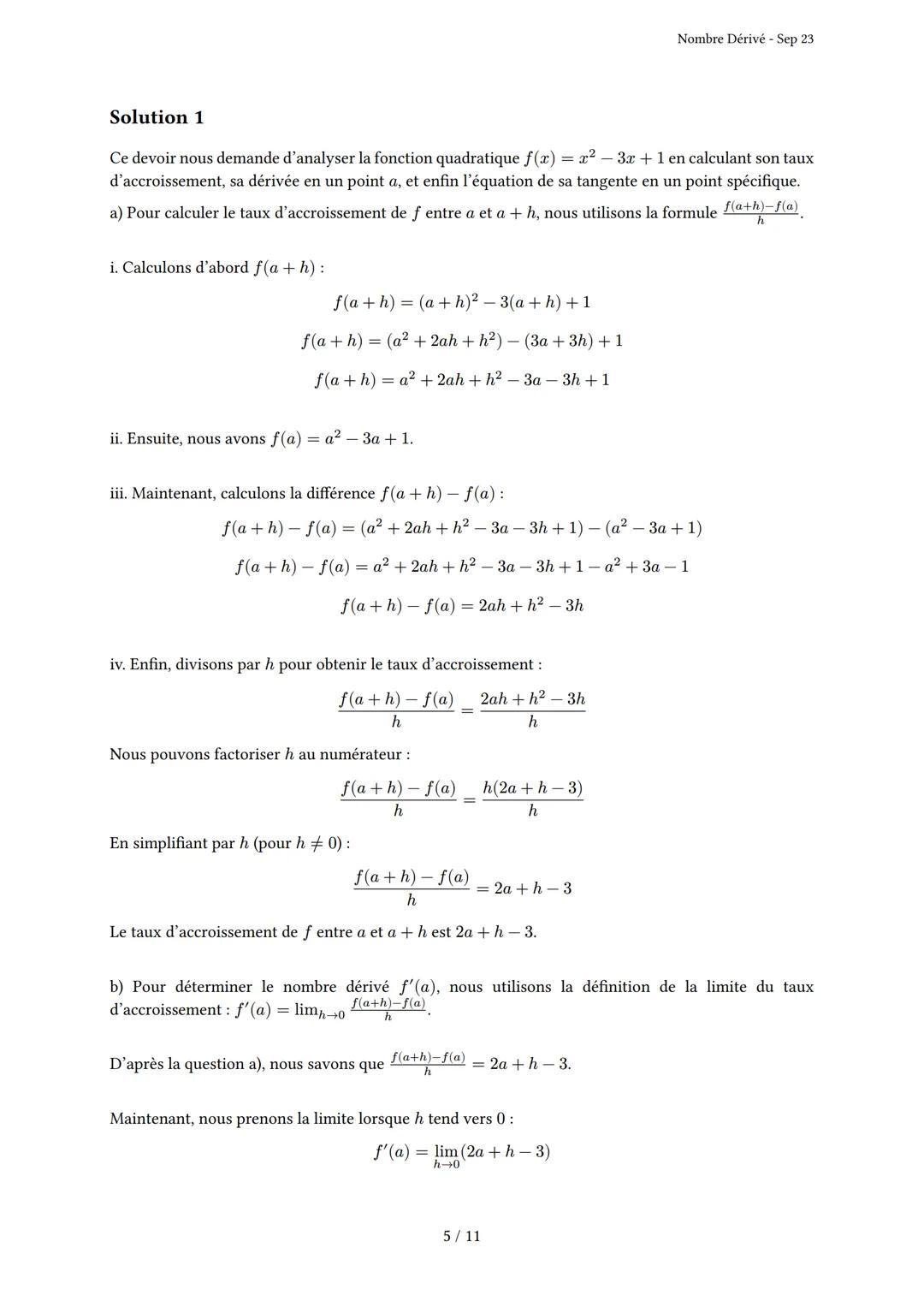 # Nombre Dérivé
Généré par Knowunity.fr - Sep 23
Description: Cet examen couvre le nombre dérivé, le taux d'accroissement et la tangente à