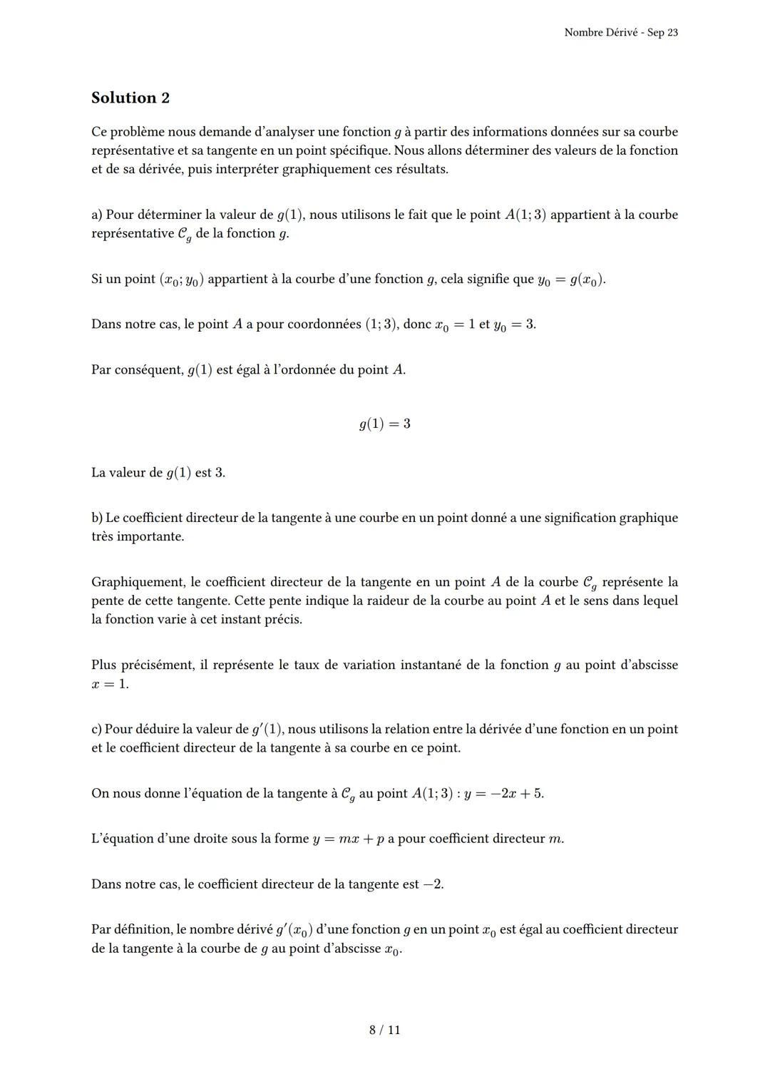 # Nombre Dérivé
Généré par Knowunity.fr - Sep 23
Description: Cet examen couvre le nombre dérivé, le taux d'accroissement et la tangente à