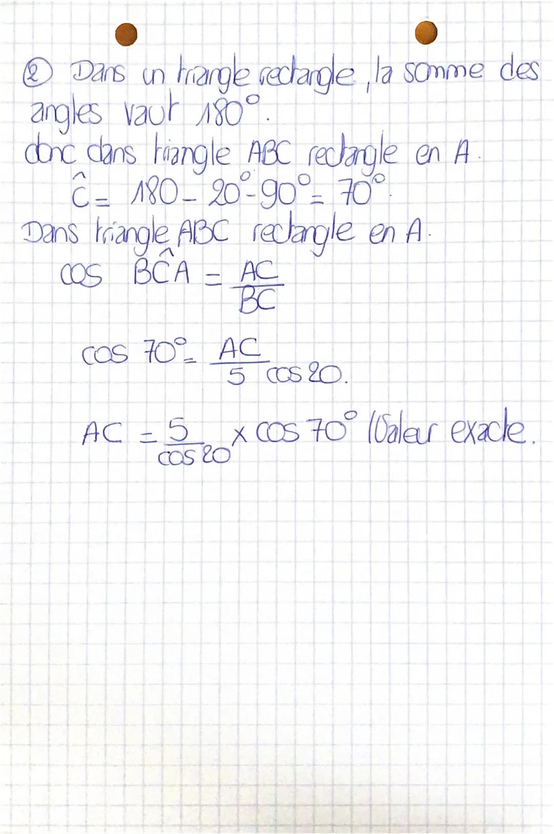 Trigometrie②CA5cmBDeterminer BC en calculantCOS (ABC)Dans triangle ...